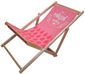 Printed fabric deck chair for outdoor display