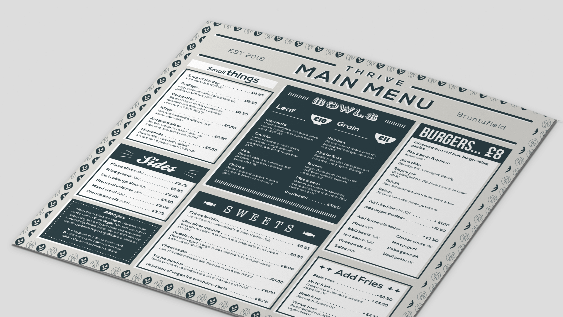 photo of vegan bar branding – example menu design